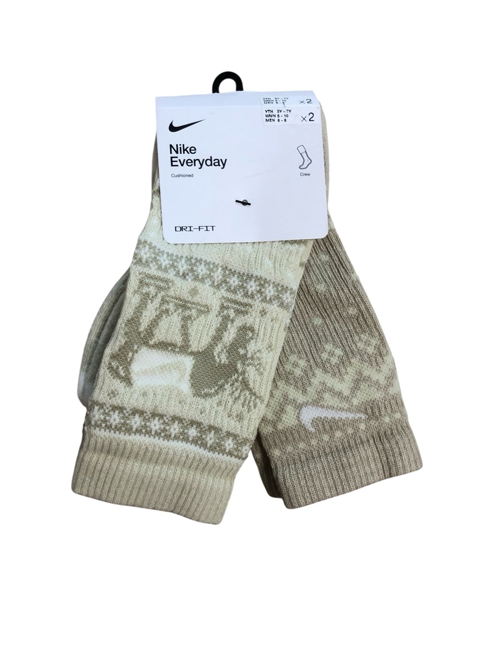Nike Everyday Cushioned Dri-FIT Fair Isle Moose Crew Socks 2-Pack NWT